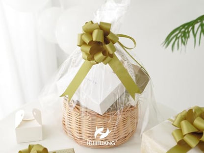 HUIHUANG Gold Christmas Bows for Gift Wrapping 12 PCS Gold Satin Pull Bows - color: Gold, size: 1 Pack (12 bows, 4 in x 8 in)