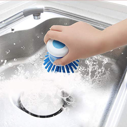 Dish Brush with Soap Dispenser, Stiff Bristles Dish Scrubber for Pots, Pans & Sink Cleaning, 2 Pack - color: Blue
