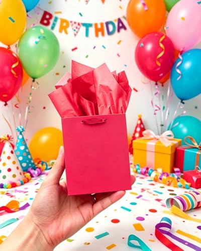 qiqee 10PCS Wine Red Mini Gift Bags with Tissue Paper Handles 6.3"x4.7"x2.4" Small Size Present Party Favor Bags（ Tissue Paper ） - color: Wine Red, size: 1 Count (Pack of 10)