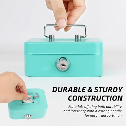 4 Pcs Metal Cash Box Set with Key Lock,4.5" x 3.3" x 2" Steel Money Box for Coins Bills,Portable Mini Safe Piggy Bank for Kids,Christmas Gifts Without Money Tray(Black/Green/Gray/Pink)