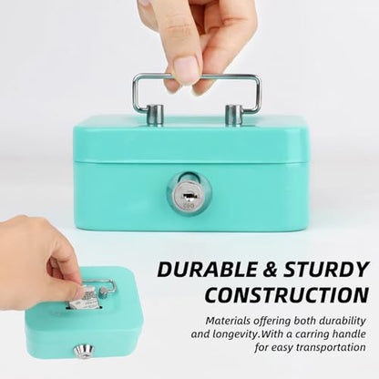 4 Pcs Metal Cash Box Set with Key Lock,4.5" x 3.3" x 2" Steel Money Box for Coins Bills,Portable Mini Safe Piggy Bank for Kids,Christmas Gifts Without Money Tray(Black/Green/Gray/Pink)