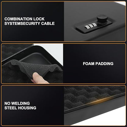 PACOLO Portable Gun Safe for Pistols, Small Handgun Lock Box with Combination Lock or Key Lock, Portable Travel Pistol Safe for Travel, Home, Car (Large-com) - size: Large-com