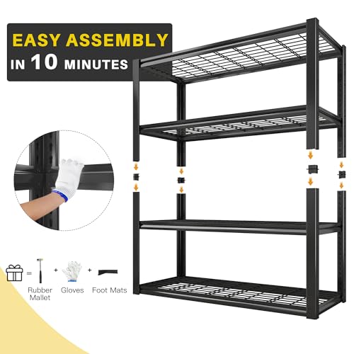REIBII 40" W Storage Shelves with Wire Mesh Panels for Garage Organization - color: Black
