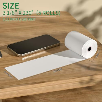 (5 Rolls) 3 1/8" x 230' Thermal Receipt Rolls - size: 3 1/8" x 230', style: 5 Rolls