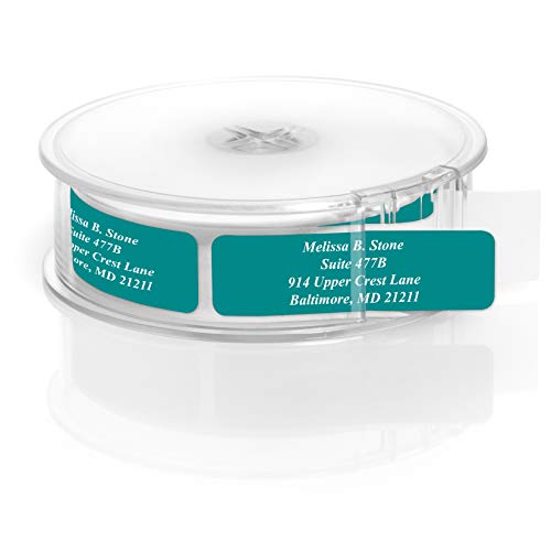 Teal Colored Personalized Address Labels with White Print and Elegant Plastic Dispenser - Roll of 250 - color: Teal, size: Roll of 250