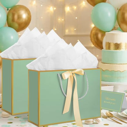woric 13.7" Sage Green Gift Bag with Handles, 2 Pack Wedding Gift Bags - color: Sage Green