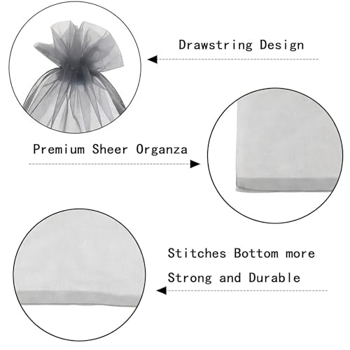 KLLPNW 50 Count Sheer Organza Mesh Drawstring Gift Wrap Bags 4x6 Inch Gray - color: Grey, size: 4x6 Inch (Pack of 50)