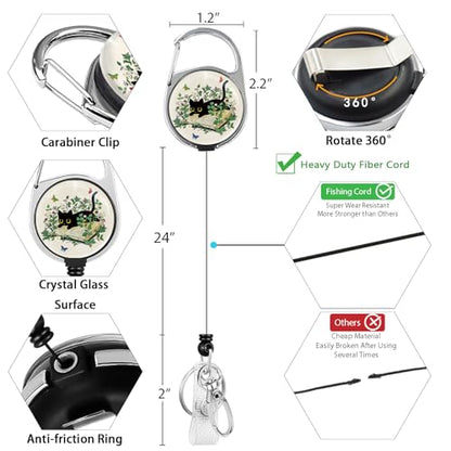 Giancomics Cat Lanyards for ID Badges, Badge Holder Retractable Reel Card - color: Book Black Cat
