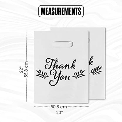 Thank You Merchandise Bags, 1.75 Mil Thick, 20" x 22", 100 Pk, White, Black - color: White, size: 20" x 22"