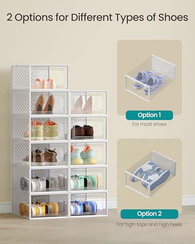 SONGMICS Shoe Boxes, Clear Plastic Sneaker Box, Pack of 12 - color: Transparent + White, size: L-12pcs