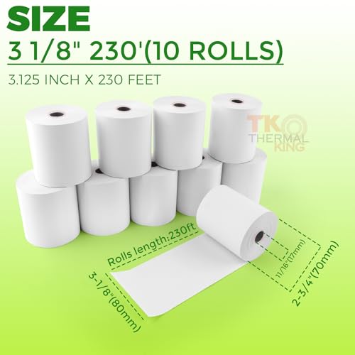 3 1/8" x 230' Credit Card Thermal Receipt Paper 10 Rolls - size: 3-1/8" x 230', style: 10 Rolls