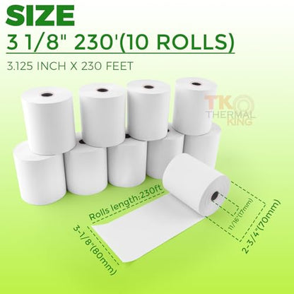 3 1/8" x 230' Credit Card Thermal Receipt Paper 10 Rolls - size: 3-1/8" x 230', style: 10 Rolls