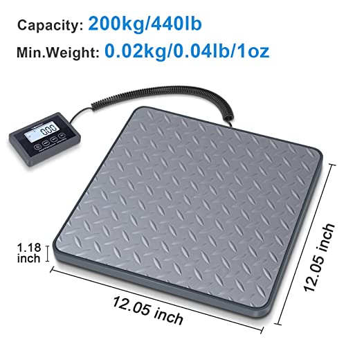 THINKSCALE Shipping Scale, 440 lb x 1 oz Digital Postal Scale, Hold & Tare - color: Rubber Gray