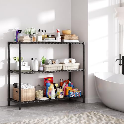45" Small Wire Shelving Unit, 3-Tier Utility Storage Rack - color: Black, size: 45" L x 20" W x 47" H