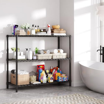 45" Small Wire Shelving Unit, 3-Tier Utility Storage Rack - color: Black, size: 45" L x 20" W x 47" H