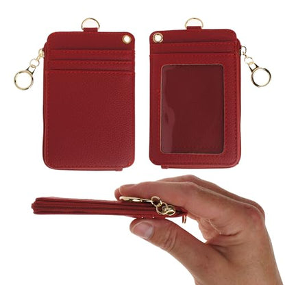 MONDO DESIGNS 2-in-1 ID Badge Holder Lanyard Wallet - Bordeaux Red - color: Bordeaux Red