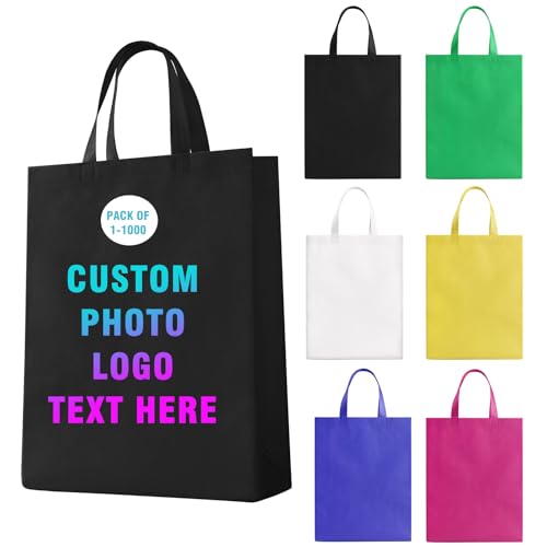 Custom Tote Bag Set of 5/10/50/100,Personalized Logo Text,Reusable Shopping Bags,Business Activities Promotional Item - color: Black