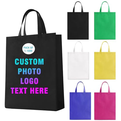 Custom Tote Bag Set of 5/10/50/100,Personalized Logo Text,Reusable Shopping Bags,Business Activities Promotional Item - color: Black