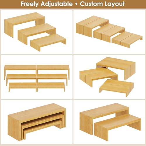2 Sets DIY Bamboo Can Organizer for Pantry, 3-Tier 6-Piece Can Display Rack