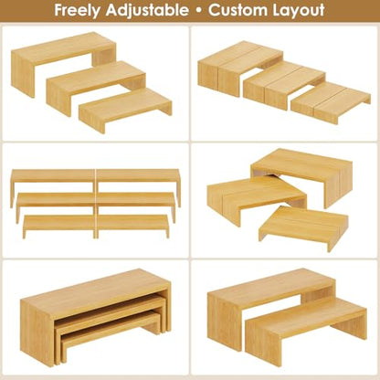 2 Sets DIY Bamboo Can Organizer for Pantry, 3-Tier 6-Piece Can Display Rack