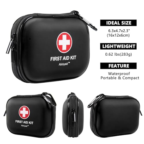 Mini First Aid Kit - 120 Piece Small Waterproof Hard Shell Medical Kit - color: Black