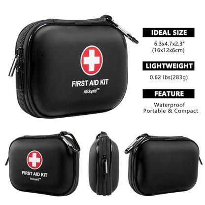 Mini First Aid Kit - 120 Piece Small Waterproof Hard Shell Medical Kit - color: Black