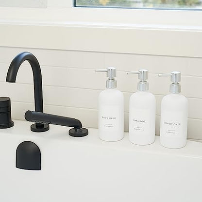 Stylish Shampoo & Conditioner Dispenser Set of 3 - White 21oz Bottles - color: White