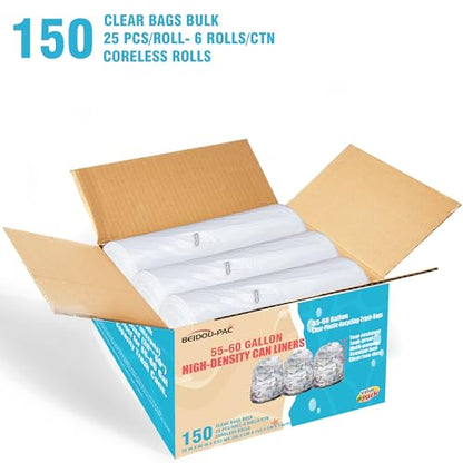 BEIDOU-PAC 55-60 Gallon Trash Bags, 150 Count Bulk, Heavy Duty Clear Plastic Recycling Garbage Bags, Multi-purpose Can Liners for Business Home Commercial, Industrial Contractors, Storage, Outdoor - style: 55-60 Gallon |150 Count(Value Pack)