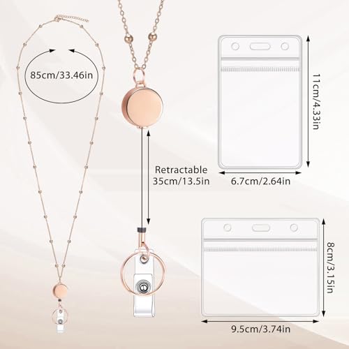 Rose Gold Badge Holder Lanyard with 2 Waterproof Id Holders, Retractable - color: Rose Gold