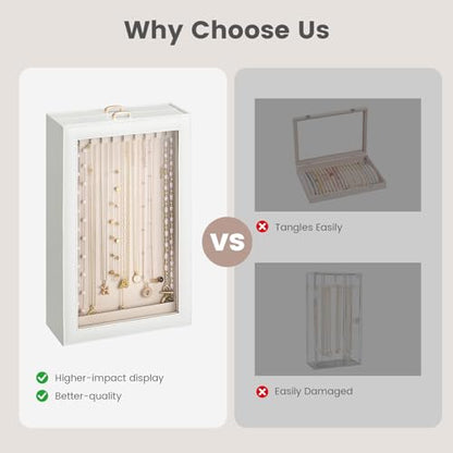 Lolalet Necklace Organizer Box, Jewelry Display Case, White, 2 Layers - color: White, size: 2 Layers, 20 Hooks