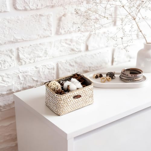 Hipiwe Wicker Shelf Basket Box Mini Seagrass Baskets with Lid,6.1"x4"x3.3" - color: Whitewash color, size: 6.1" x 4" x 3.3"