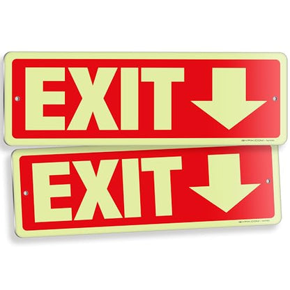 iSYFIX Exit Signs with Down Arrow, 12x4 Inch, 2 Pack - color: Metal Down Glow, size: 2 Pk 12x4
