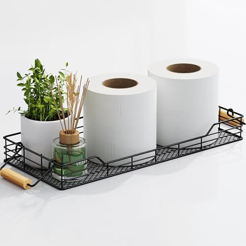 Metal Toilet Paper Basket Storage, Bathroom Toilet Tank Tray with Handle - color: Black B
