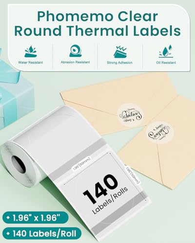 Phomemo Thermal Labels - Clear Circle Labels, M110/M220/M221/M120/M200, Transparent, 1.96"x1.96" (50x50mm), Round Stickers for Logo/Barcode/Address - color: Transparent, size: 1.96" x 1.96"