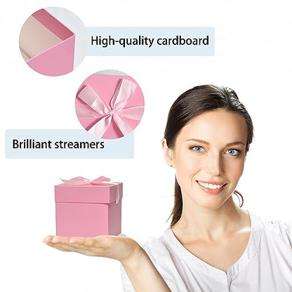 Gift Box with Lid & Ribbon for present, 12pcs, Pink & Red, 4"×4"×4" - color: Pink & Red, size: 4 x 4 x 4 Inch