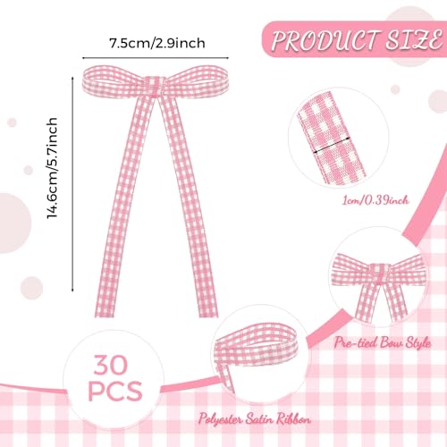 30 Pack Bow Cake Toppers Pink Gingham Ribbon Bows for Cake - color: Pink Gingham