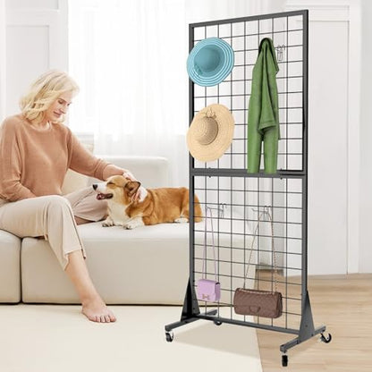 3-Pack 2'x5.5' Ft Gridwall Panel Display Stands Heavy Duty Floor Standing Retail Display Rack with Triangle Base for Retail Art Show with 20 Hooks