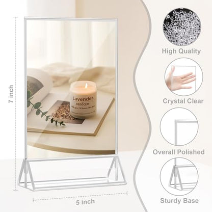 Daofary Acrylic Sign Holder 5 x 7, 14 Pack Silver Double-Sided Frames