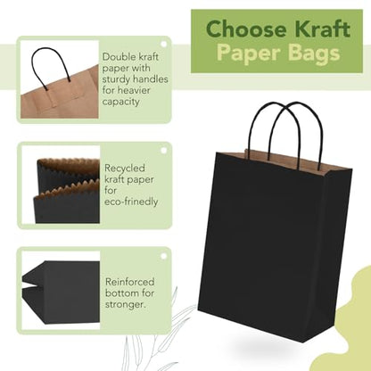 MESHA Black Gift Bags 8x4.25x10.5 20Pcs,Small Paper Bags with Handles Bulk - color: Jet Black