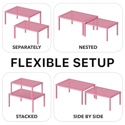 Simple Houseware Expandable Stackable Kitchen Counter Shelf Organizer, Pink, Metal Top, 11.25 in L x 7.9 in W x 5.4 in H - color: Pink