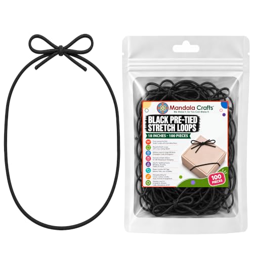 Mandala Crafts 18 Inch Black Pre-Tied Stretch Loops for Gift Wrapping - color: Black, size: 18 Inches