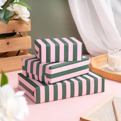 WRAPAHOLIC 30 Inch Kraft Wrapping Paper - 30 Inch x 33 Feet - Green and Pink Stripe Wrapping Paper for Christmas, Birthday, Wedding, Baby Shower - color: Kraft Stripes - Green & Pink, size: 30 inch x 33 feet