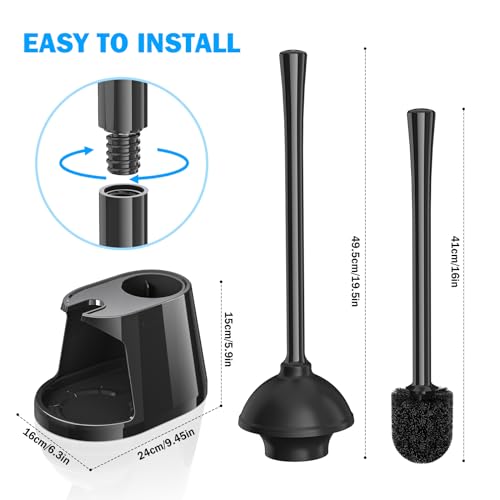 Toilet Plunger and Brush Set, 2 Pack Bowl Brush and Heavy Duty Toilet Plunger with Ventilated Holder, 2-in-1 Toilet Brush and Plunger Combo for 5.3-inch Toilet Drain Bathroom Deeply Cleaning(Black) - color: Style 4