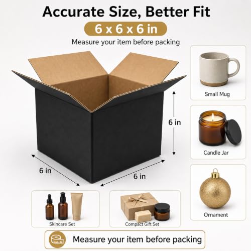 6x6x6 Black Shipping Boxes, Pack of 35 - size: 6"x6"x6"