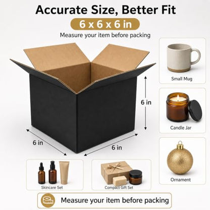 6x6x6 Black Shipping Boxes, Pack of 35 - size: 6"x6"x6"