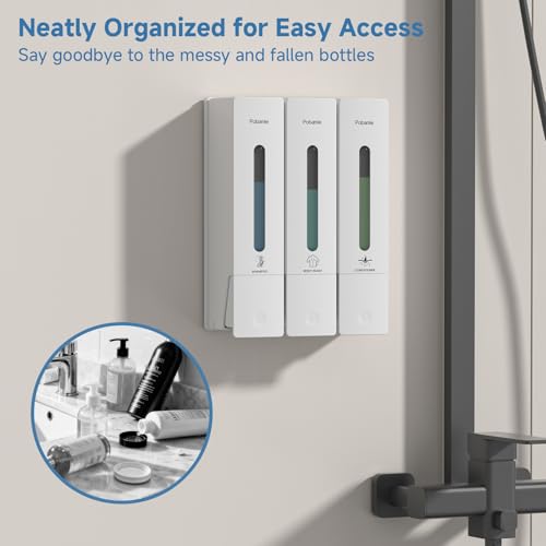 Shampoo and Conditioner Dispenser - Shower Soap Dispenser Wall Mounted No Drill - Shampoo Conditioner Body Wash Dispenser 3 Chamber - Easy Install for Bathroom Hotel White 1200ml - color: White 3