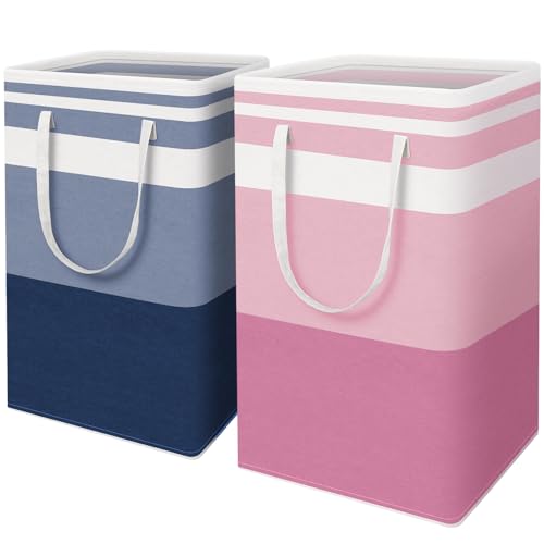 HomeHacks 2 Pack Laundry Baskets, Laundry Hampers Bags (Blue+Pink 88L) - color: Blue+Pink, size: 88L