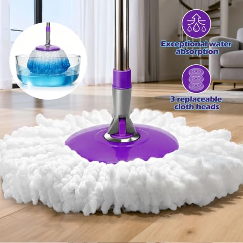 Masthome Spin Mop and Bucket Set,Compact Mop Bucket System with Wringer - color: Purple