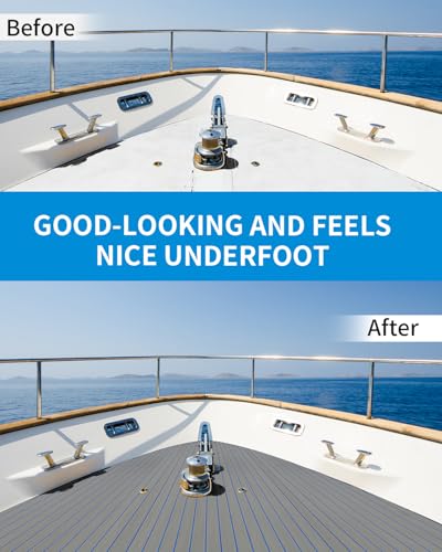 OCEANBROAD Boat Flooring EVA Foam Self-Adhesive Faux Teak Marine Decking - color: Gray with Blue Lines, size: 48''L x 16.8''W-5.6sqft