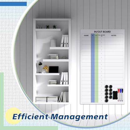 Lincia in and Out Dry Erase Board 15 x 26 in/Out Board for Office Employee 18 Name Adhesive Frameless in/Out Planner with 3 Dry Erase Markers Eraser 20 Magnets for Office Staff Schedule Tracker